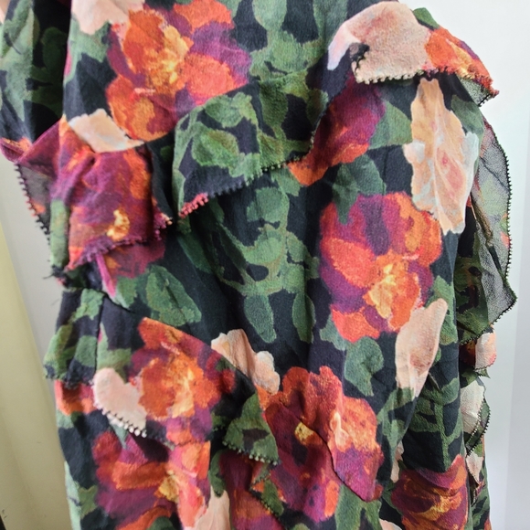ECRU 100% silk long sleeve peephole chest ruffled sleeves romantic blouse, XL - Picture 6 of 10